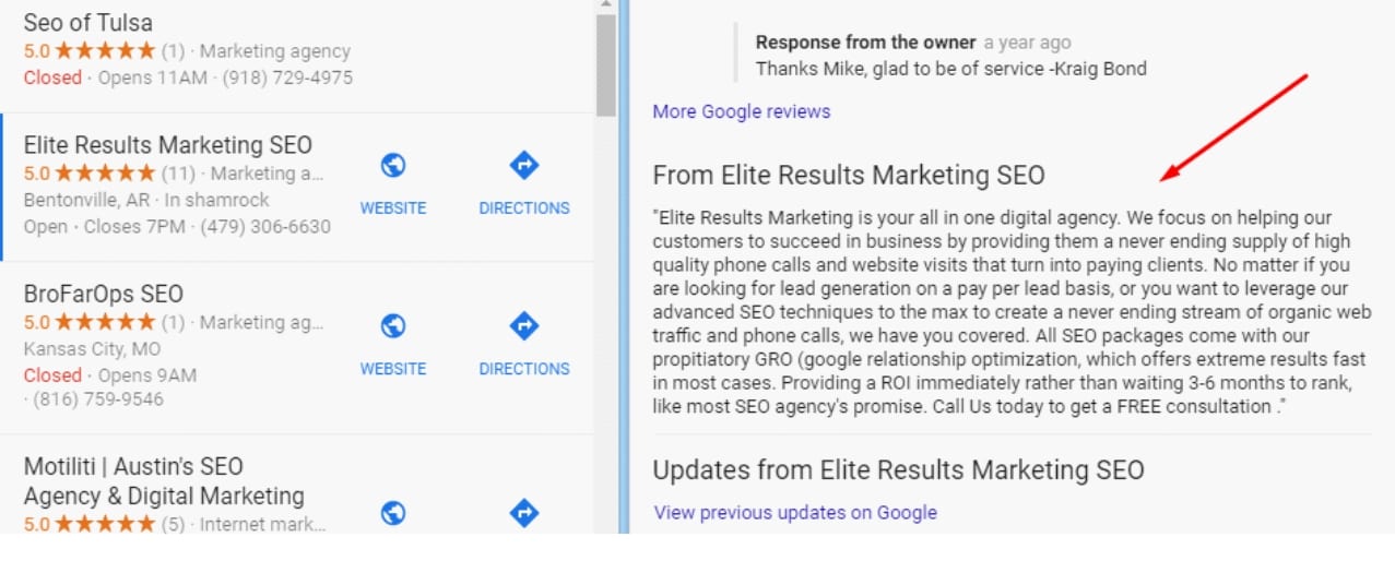how to optimize google my business description